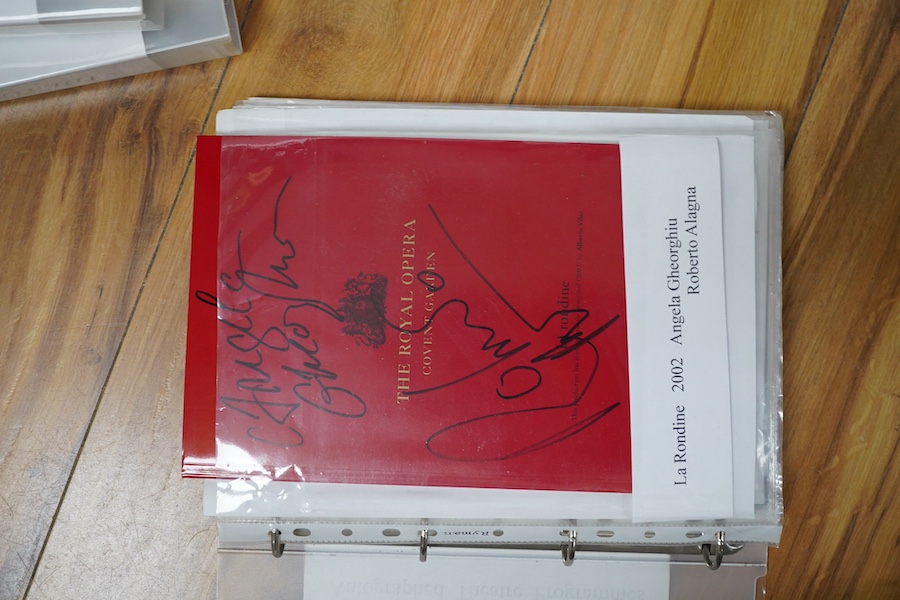 A collection of autographs, signed photos, signed theatre programs, theatre tickets, etc. contained within four folders, celebrities include; Tommy Cooper, Peter Kay, Bruce Forsyth, Roy Bremner, Ruby Wax, Dawn French, Vi